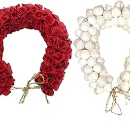 Curated Cart Gajra for Hair, Artificial Gajra of Mogra for Hair Bun/juda/phool Hair Accessory for Girls & Women's (Pack of 2, Red & White)-picture-50