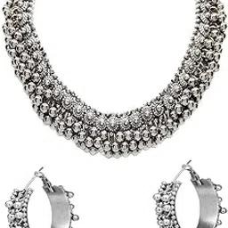 world wide villa Oxidised Silver::Alloy Earring & Necklace Set For Women And Girls Pack of 1 Silver-picture-16