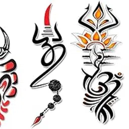Temporary Tattoowala Om Trishul With God Shiva Designs Pack of 4 Temporary Tattoo Sticker For Men and Woman Temporary body Tattoo (2x4 Inch)-image-3