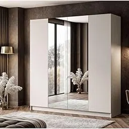 Grand furnish Modern 3-Door Wardrobe with Mirror, 2 Drawers, Engineered Wood, White-picture-10