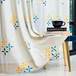 Urban Space 100% Cotton Curtains for Window, 60-65% Light-Filtering Room Darkening Decorative Curtains, Readymade Tieback Curtain with Eyelet Set of 2 (Mosaic - Yellow & Blue, 5 feet x 4 feet)-picture-14