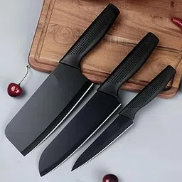 KRYLAR Black Kitchen Knife with Covers|Stainless Steel Blades for Cutting,Chopping&Slicing|Multipurpose Chef Knife&Vegetable Cutting|Easy-to-Clean for Home,Camping&Outdoor Cooking|3Pcs-picture-33