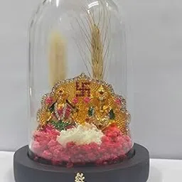 Versailles Lakshmi Ganesha Pure Grace, Preserved White Carnations with Orange Gomphrena, Hydrangea, Gypsophila in Glass Dome, Spiritual Home Temple Decor-picture-13