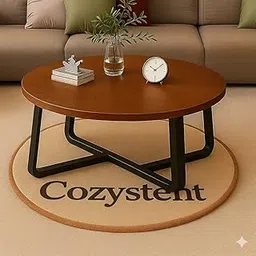 Elegant Metal Frame Coffee Table | End Table | Center Table | Round Marble Look Snaks Tea Table | for Living Room, Bedroom or Apartments (Black Walnut)-image-0