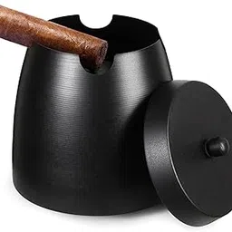 Cigar Ashtray with Lid for Outdoors Indoors Outside Patio Home Black Decor,Large Holder Ash tray Windproof,Cigar Accessories Gift for Men Dad Husband Boyfriend (Large)-picture-31
