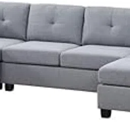 Torque - Ailey 6 Seater U Shape Interchangeable Fabric Sofa with 2 Ottoman for Living Room | Bedroom | Office - Light Grey-picture-13