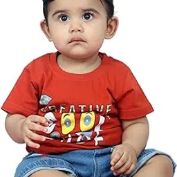 Baby Girl Cotton T-Shirt – Creative Cartoon Print Half Sleeve Topwear Red-image-66