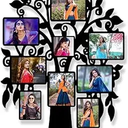 MUSHA - Wooden Tree Shape Cutout Photo Frame | 12x18 Inch Wall Mount | 9-Photo Frame | 6mm MDF Prelaminated Wood | Laser Cut | Holds 1 Square, 5 Landscape, 3 Portrait Photos-picture-44