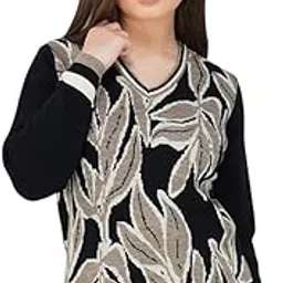 joe hazel Women Black Leaf Design Sweater-picture-24
