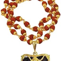 sullery Religious One Mukhi/Half Moon Rudraksha Bead in Gold Plated Trishul Cap with Gold Plated Cap Panchmukhi Rudraksha Mala 00 00 00 00 for Men and Women-picture-20