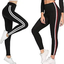 fitg18 Gym wear Leggings Ankle Length Free Size Combo Workout Trousers | Stretchable Striped Jeggings | Yoga Track Pants for Girls & Women (Pack of 2-Free Size 28-34 Inch)-picture-56