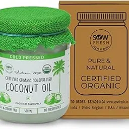 Sow Fresh Grown by Nature Organic Extra Virgin Coconut Oil for Baby Massage - Cold Pressed Coconut Baby Oil for Body and Hair - No Added Preservative - USDA Certified - 500ml-image-60