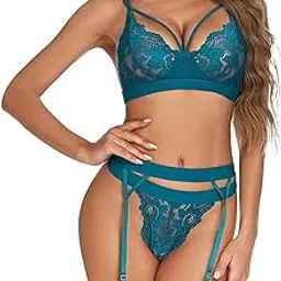 girlfriend Women Lingerie Set Lace Teddy Strap Babydoll Bodysuit with Garter Belts, Bra, Panty and Black Stocking for Women Special Occason, Honeymoon Wife Bikini-picture-21