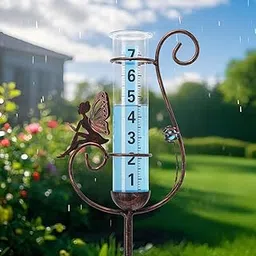 WONDER GARDEN Rain Gauge Outdoor, Decorative Fairy Rain Gauges Outdoors Best Rated, Freeze Proof Glass Water Rain Measure Gauge with Blue Bead for Yard Patio Lawn Decor-picture-32