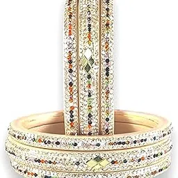 rehana bangles Traditional Rajasthani Lac Bangles Set, Diamond-Studded Design, Set of 6, Navy Blue, White, Red-picture-10