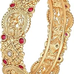 peora Gold Plated Goddess Laxmi Thick Synthetic Stone Studded Single Piece Openable Kada Bangle Antique Jewellery for Women-picture-33