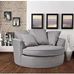 NATURE WOOD DECOR | Barrel Chair Accent Sofa | with Pillows Round Sofa Modern Oversize Arm Chair Cozy Club Chair for Bedroom, Living Room, Lounge, Hotel & Office Sofa (Grey)-picture-21