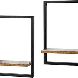 Genuine Decor Modern Floating Shelf Set of 2 Wall D?cor Shelf for Mini Plant Walnut Polish-picture-11