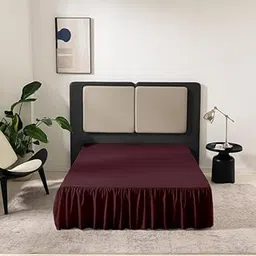 KANCHI DÉCOR - Microfiber Ruffle Bed Skirt Three Sided Coverage Shrinkage and Fade Resistant Dust Ruffle Bed Skirt with Platform, 21 Inch Drop Double Bed 48x72 Inch | Wine-image-1