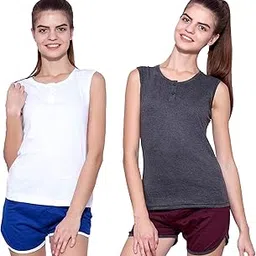 Ap'pulse Women's Sleeveless Henley(Pack of 2)-picture-27