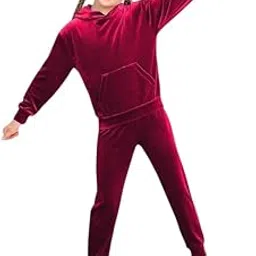 Girls Velvet Hoodie & Jogger Set | Soft Winter Tracksuit for Kids | Full Sleeve Hooded Sweatshirt & Pant Co-ord Set | Comfortable Warm Outfit for Girls”-image-12