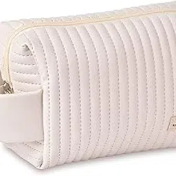 DHRUTI ENTERPRISE Quilted Travel Makeup Bag, White Mini Toiletry Pouch, Cosmetic Organiser with Zipper-image-91