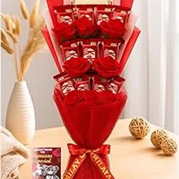 Elegant Artificial Red Rose & Chocolate Bouquet Gift with Birthday Card – Perfect for Celebrations & Best Wishes (Full Size, Someone Special Birthday Card)-picture-26