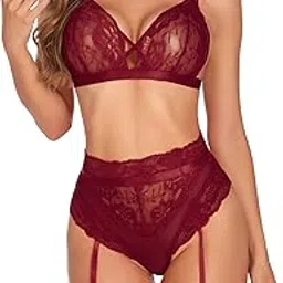 ssoshhub Women Babydoll Lingerie for Honeymoon Special Night Occasion with Bra Panty, G-Thong and Garter Belt Free Size-picture-30