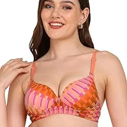 tweens Heavily Padded Push-Up Bra - Soft Polyamide Fabric - Seamless, Wireless, 3/4th Coverage, Multiway Straps - Printed Bra image 1