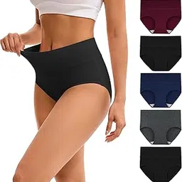 innersy Women's 5 Pack High Waist Solid Color Tummy Control Cotton Underpants Briefs (Love Yourself First) (XS, Darks 1)-picture-18
