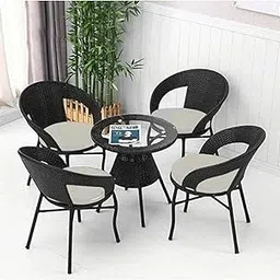 ANANTDRISHTI Furniture D-12 Wicker Patio Furniture Sets for Garden Balcony Outdoor Coffee Chair Table Set | Cushion |Powder Coated |Protected | Conversation Set |Chairs 4 Chair 1 Table Set (Black)-picture-24