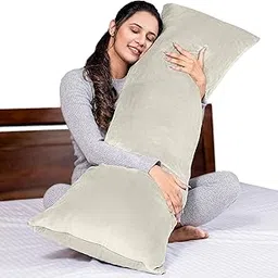 MY ARMOR Micro Fibre Full Body Long Sleeping Pillow | Sleeping Pillows for Pregnancy, Hugging, Cuddling | Washable, Hypoallergenic | Premium Velvet Outer Cover with Zip | Cream[53"x16"]-picture-27