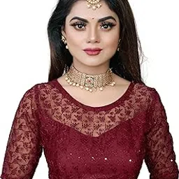 ve-marush Readymade Women's Net Embroidery Work with Sequence Blouse, Short Sleeve Blouse-picture-52