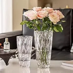 Pure Glass Modern Flower Vase, Crystal Clear Vase For Living Room/Decoration/Dining Table/Centerpieces Décor (Large)-picture-33