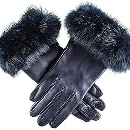 niue Finix Women's & Girl's PU Warm Gloves Rabbit Fur Wrist Mittens (Navy Blue; Free Size)-picture-35