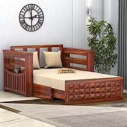 Roliwal Furniture Solid Sheesham Wooden Sofa Cums Bed With Mattresses For Living Room | Rosewood 2 Seater Sofa Cums Bed For Bedroom Without Pillow (Honey, 2 Seater), 2-Person Sofa-picture-19