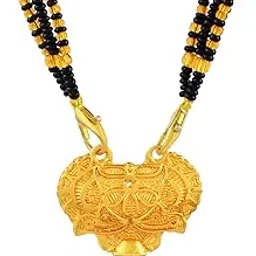 morir Antique Gold Plated Designer Mangalsutra with Engraved Pendant & Black Beads Chain-picture-47