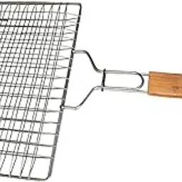 generic Stainless Steel Portable Barbecue BBQ Grill Net Basket Roast/Barbecue BBQ Grill/Fish Griller/Chicken griller/Roti Griller/Pizza Griller Square Grill Net Basket With Wooden Handle 13.5 x 9 inch (Rectangle)-picture-44