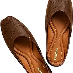 rahegas feel like stunning RAHEGAS Women’s Brown & Tan Jutti | Stylish Leather Look Ethnic Footwear for Women & Girls | Premium Handcrafted Design with Soft Comfort Sole-picture-14