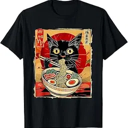funky club Kawaii Cat Anime Gifts Cat Ramen Graphic Tee Japanese Funny T-Shirt T-Shirt Cotton T-Shirt - Regular Fit, Printed T-Shirts for Men 7406-picture-16