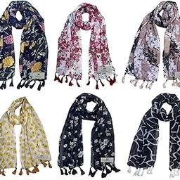 fusfus Women's Printed Chiffon Scarves and Stoles, Free Size(Multicolour, FS1231) - Pack of 6-picture-39