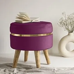 Round Ottoman with Storage, 18 x17 x 18 inches, Legs and Foot Rest Artificial Leather, for The Living Room and Bedroom, Load up to 80 kgs-Purple-picture-21