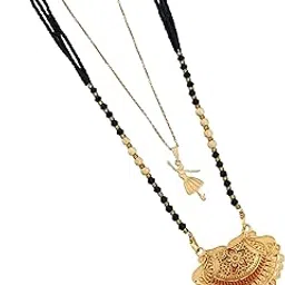 malkyn Women's Gold Plated Peacock Motif Mangalsutra with Enamel Work and Ballerina Pendant Layered Necklace Set, Traditional Black Beaded Indian Wedding Jewelry-MD-100-picture-24