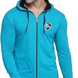 blisstone Men's Zip-Up Hoodie Style T-Shirt | Dual Tone Full Sleeve Cotton Blend with Printed Logo | Casual Athleisure Wear Turquoise-picture-1
