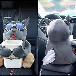 AUGEN Multifunctional Creative Car Tissue Box Car Trash Can Tissue Box 2-in-1 Plush Toy Car Interior Accessories (Grey)-image-33