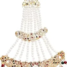 lucky jewellery White Magenta Green Stone Multilayered Pearl Kundan Passa for Women (660-CKN-C194-RG)-picture-48