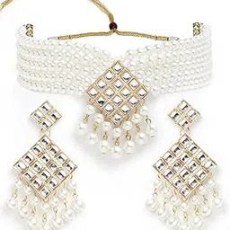 karatcart Handcrafted Beads Gold Plated Kundan Choker Necklace Set for Women-picture-59