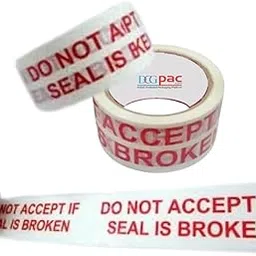 DCGPAC Do Not Accept If Seal is Broken, Printed White Packing Cello BOPP Tape for Secure Packaging & Shipping Tapes, 2in x 65 meter, (Pack of 12)-picture-33
