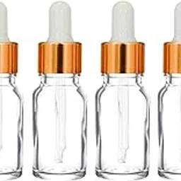 Mkd2 Rise 15 ML Clear/Transparent Round Empty Glass Bottle + Dropper + Gold Ring + Silcon White Teat (Pack of 6) Refillable, Leak Proof For Essential Oils, Perfumes-picture-26