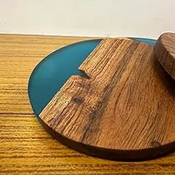 Handcrafted Wooden Coasters with Blue Resin Inlay, Round Shape, Set of 4-image-28